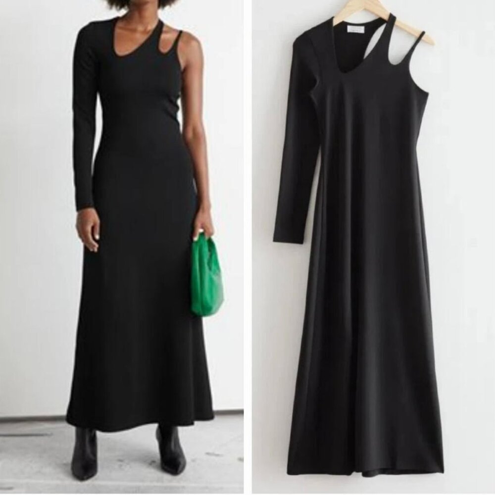 New! & Other Stories Midi Maxi Dress Size 2 Womans Black Knit One-Sleeve Cut-Out
